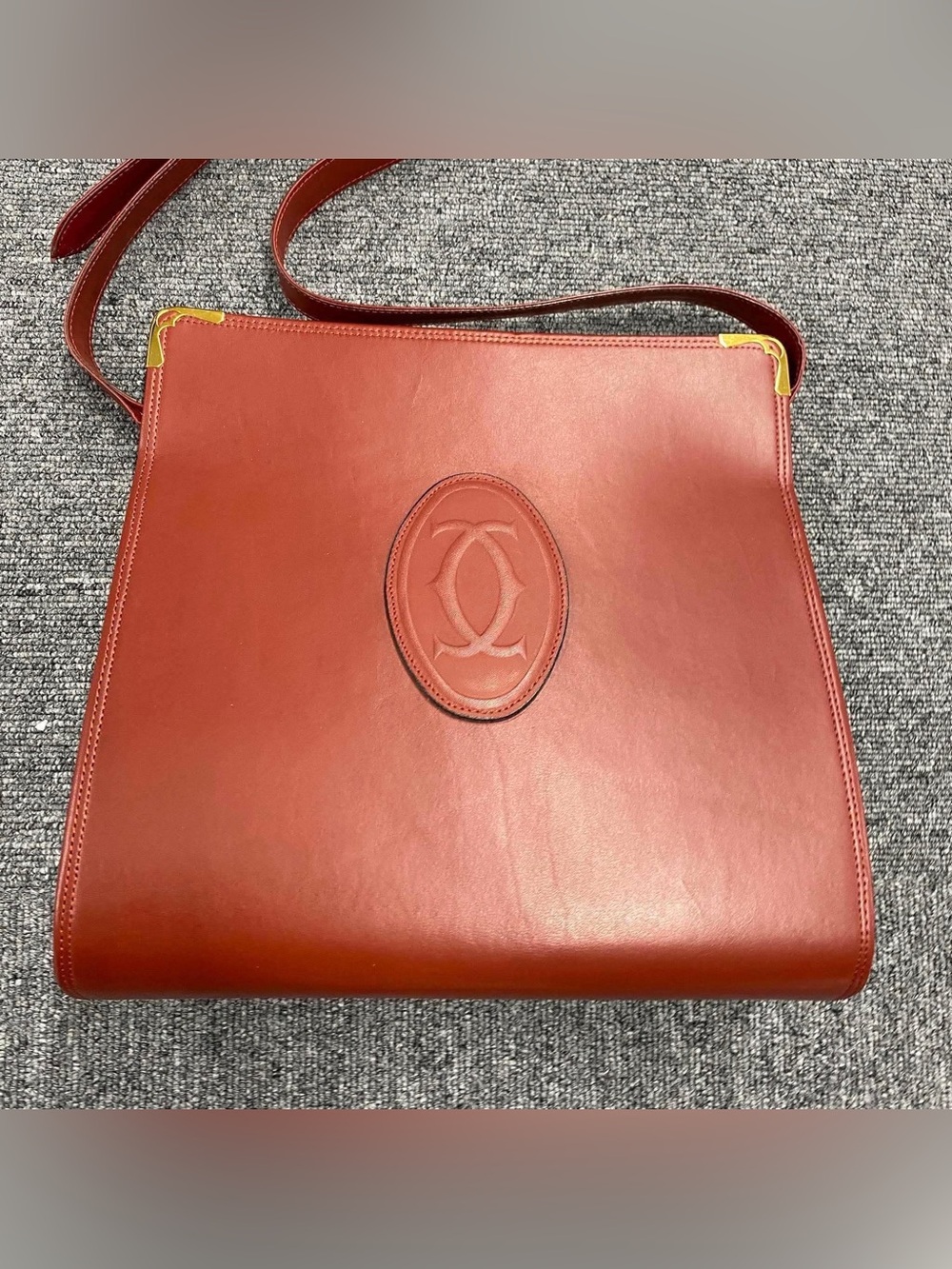 Rank-A!!Cartier Vintage-Red Leather Shoulder Bag-Authentic!!!